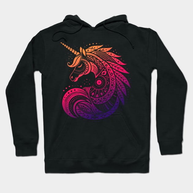 Ethereal Tribal Unicorn: Blending Mythology with Modern Styling Hoodie by Etno Lounge